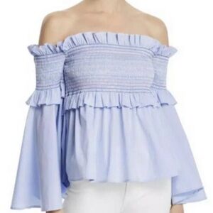 Aqua Light Blue Off-Shoulder Blouse
